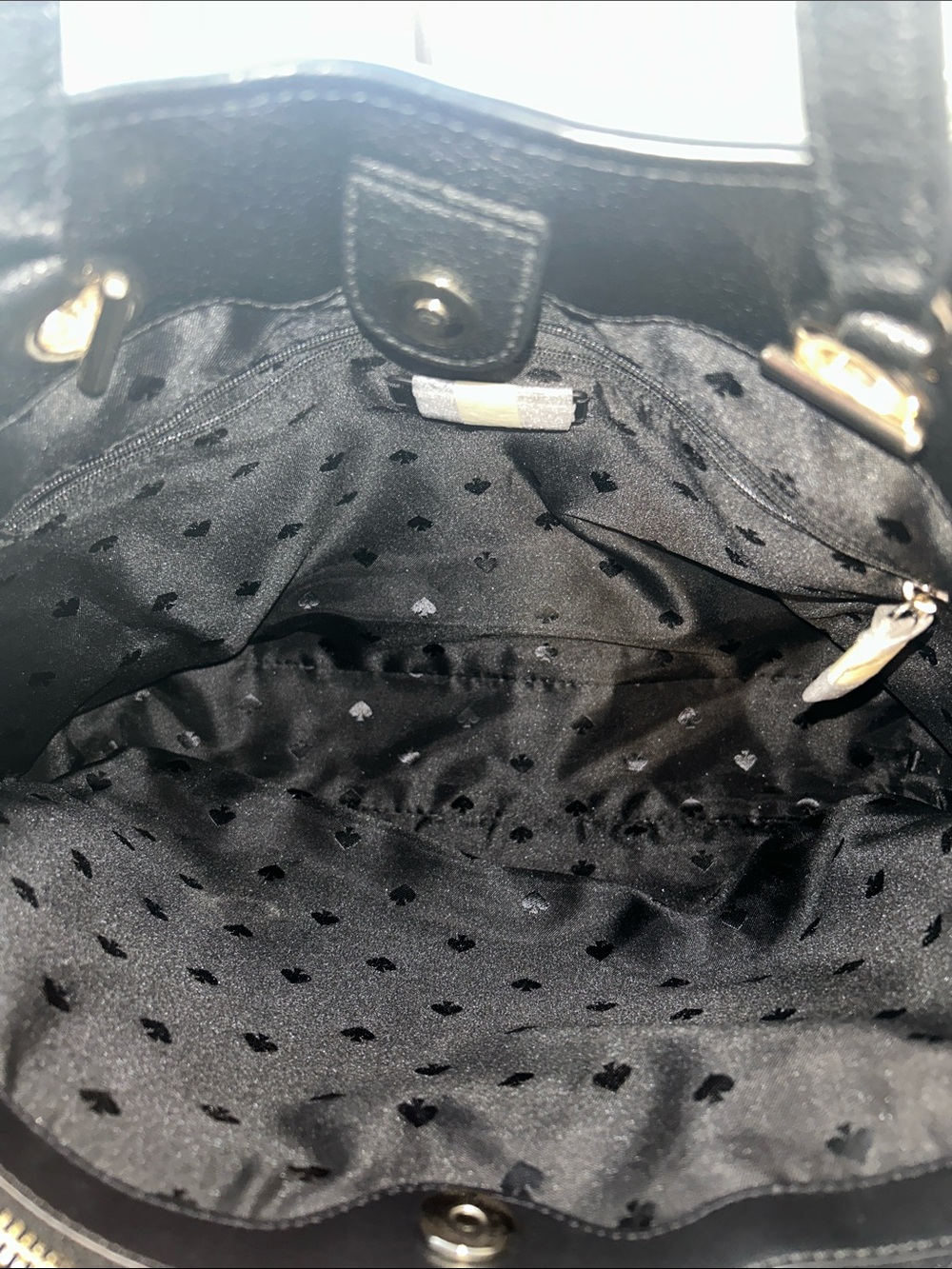 kate spade Infinite Black Pebbled Leather Tote w\Silver Chain Straps- like new - Picture 9 of 14